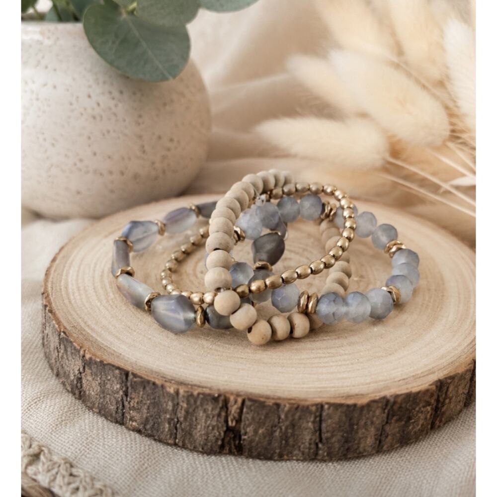 Pomina Semi Precious Stone Stretch Blue Gold New